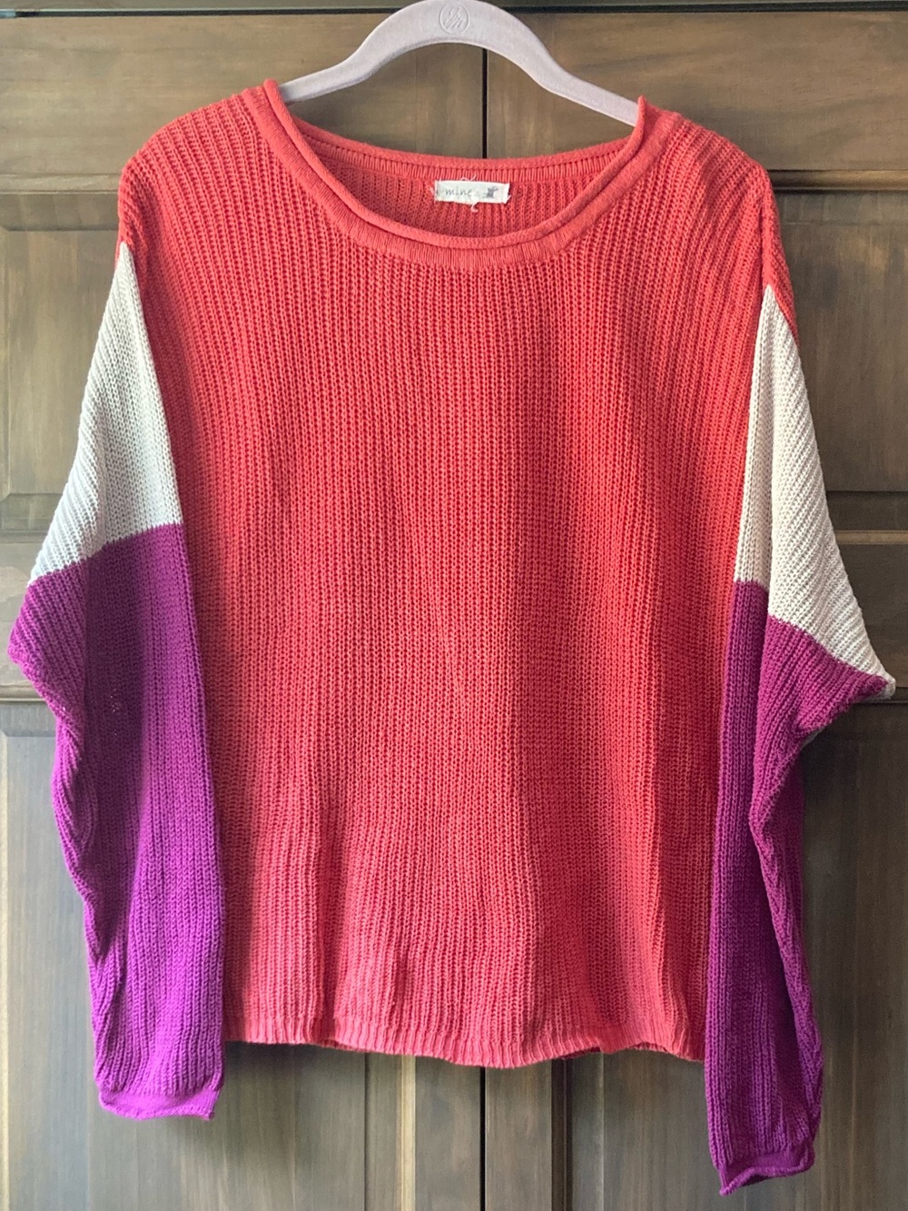 Mine… Slouchy Shades of Pink & Tan Colorblock Sweater Large